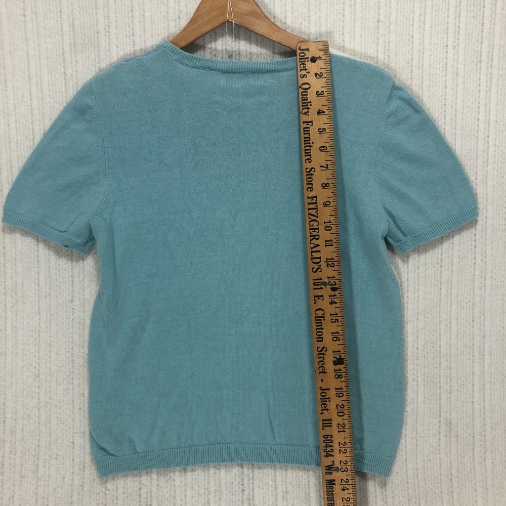 Alfred Dunner Petite Short Sleeve Sweater Blue Green Floral Coastal PL RN19232 - Picture 7 of 8
